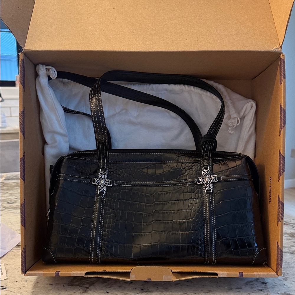Authentic Brighton Ana Rosa Black Crocodile-Embossed Shoulder Bag - Picture 11 of 16